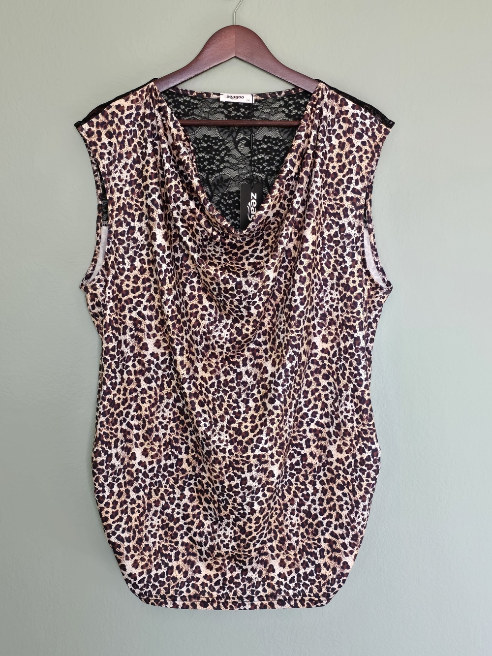 Leopard Print Cowl Neck Sleeveless Shirt - Brown/Black NWT